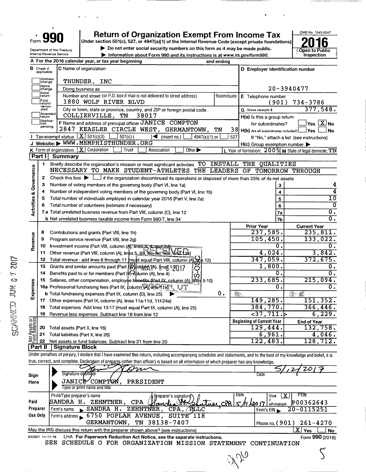 Image of first page of 2016 Form 990 for Thunder