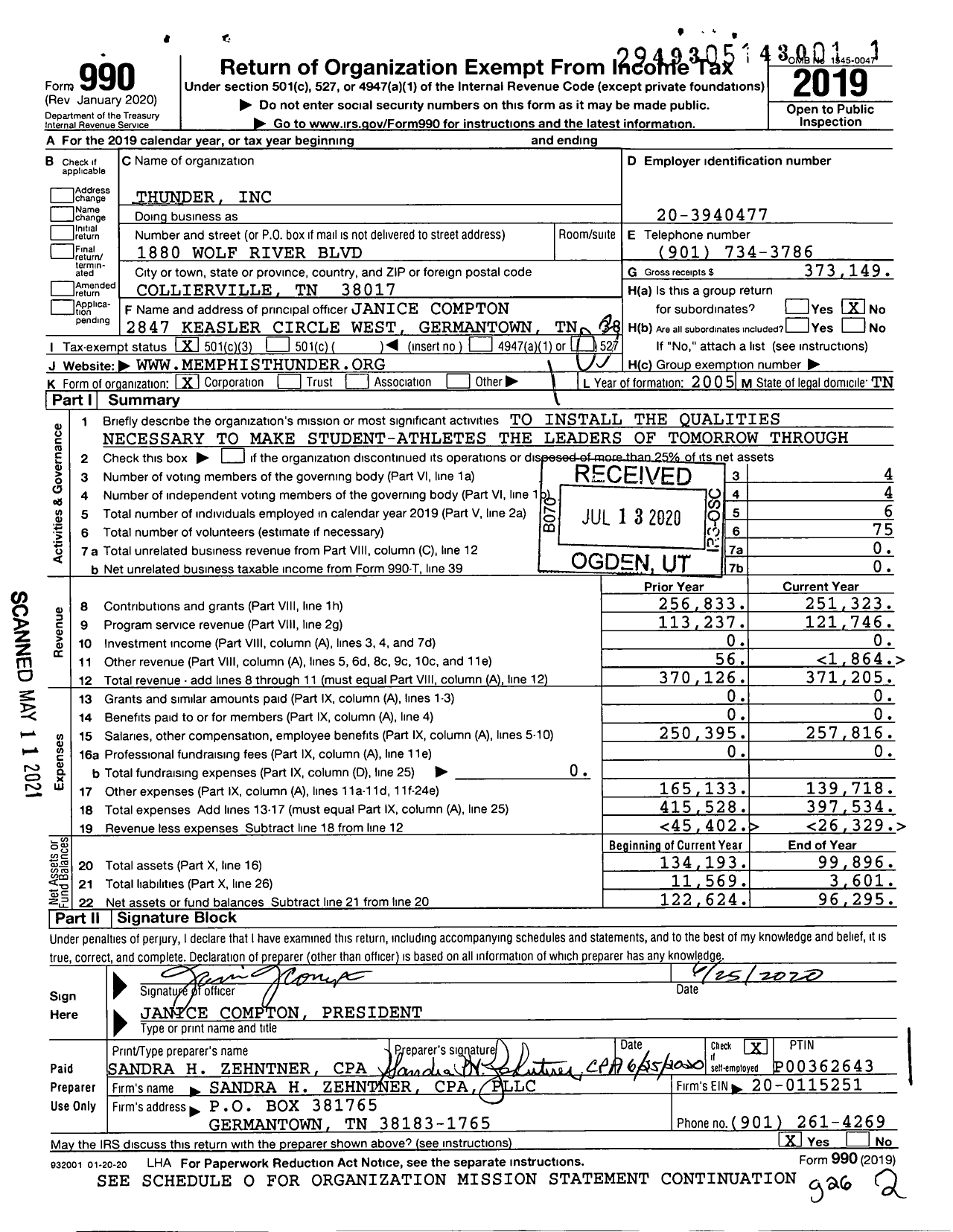 Image of first page of 2019 Form 990 for Thunder