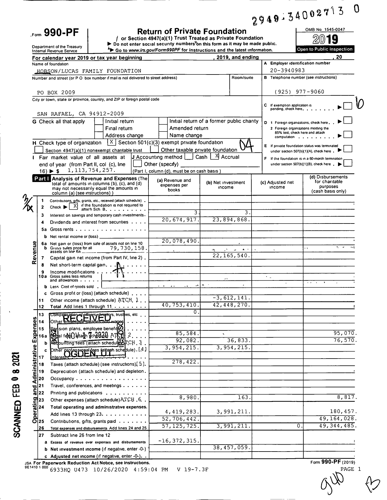 Image of first page of 2019 Form 990PF for George Lucas Family Foundation