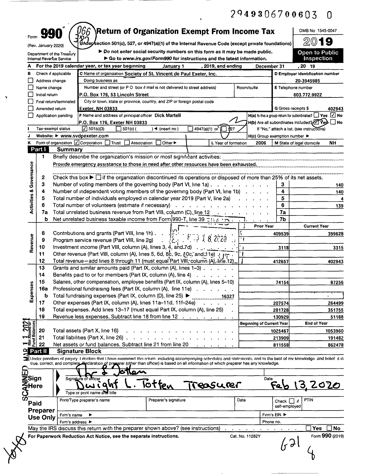 Image of first page of 2019 Form 990 for Society of St Vincent de Paul Exeter