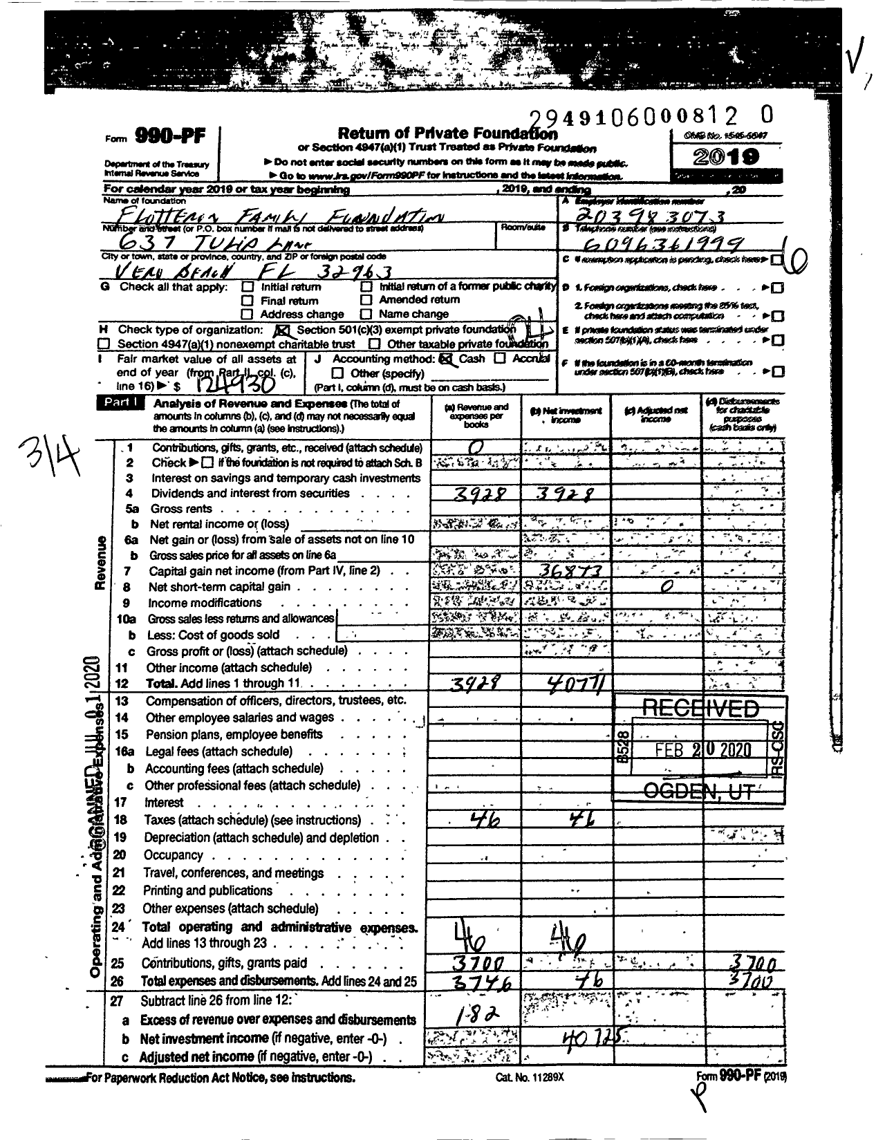 Image of first page of 2019 Form 990PR for Flotteron Family Foundation