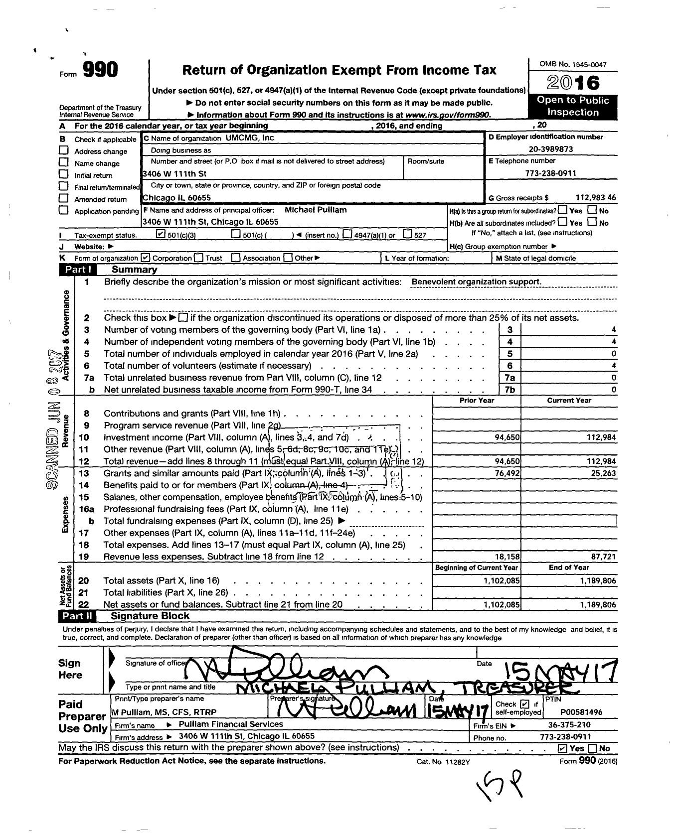 Image of first page of 2016 Form 990 for Umcmg