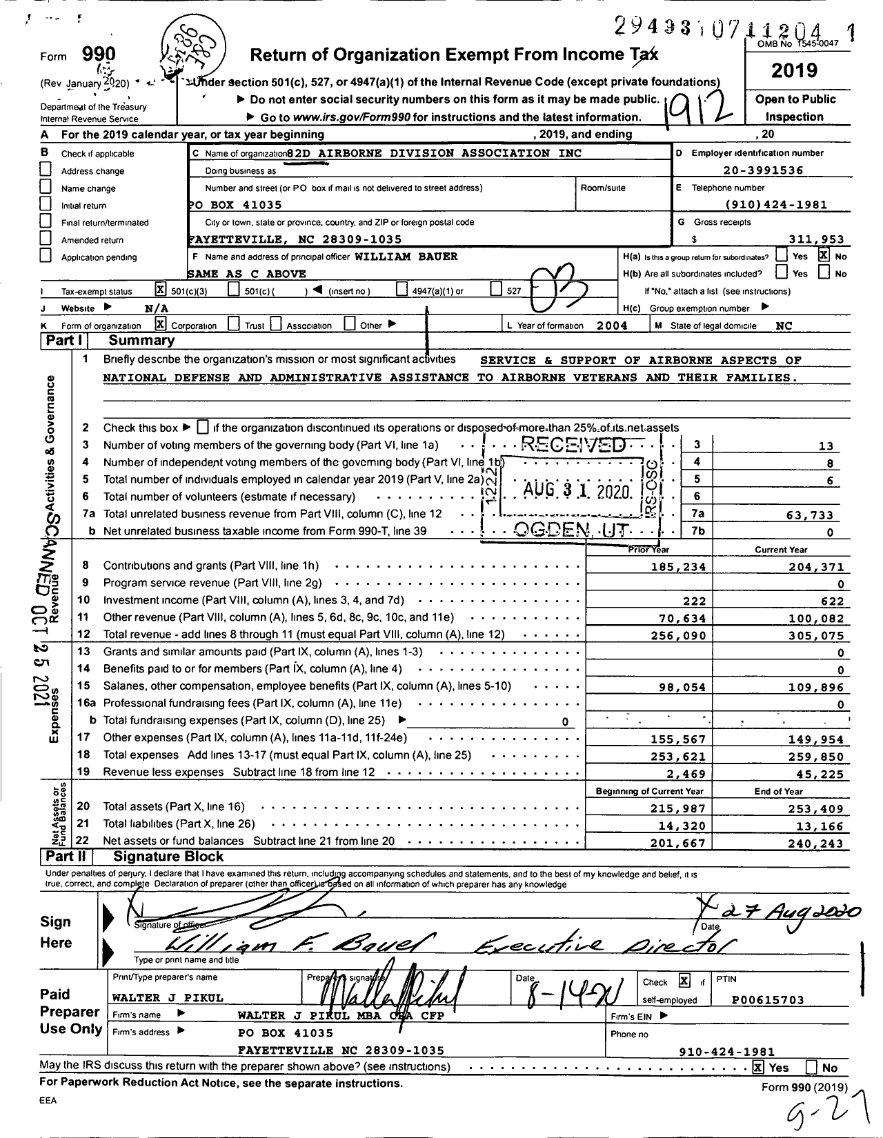 Image of first page of 2019 Form 990 for 82d Airborne Division Association