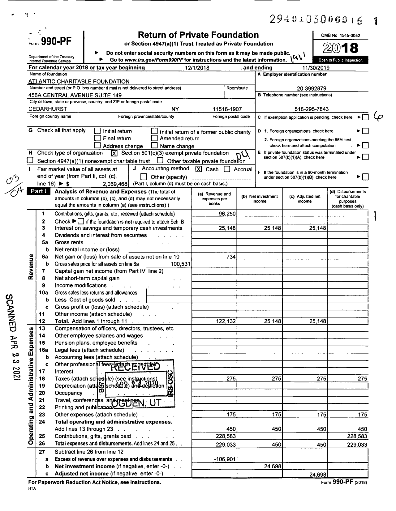 Image of first page of 2018 Form 990PF for Atlantic Charitable Foundation