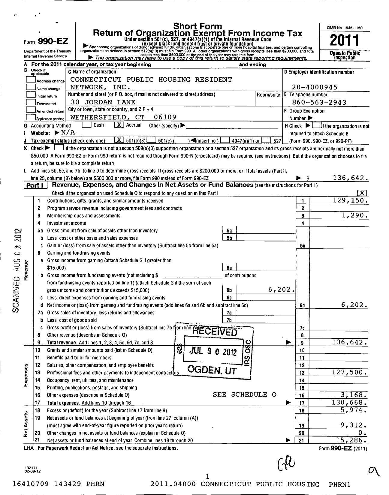 Image of first page of 2011 Form 990EZ for Connecticut Publicly-Assisted Housing Resident Network