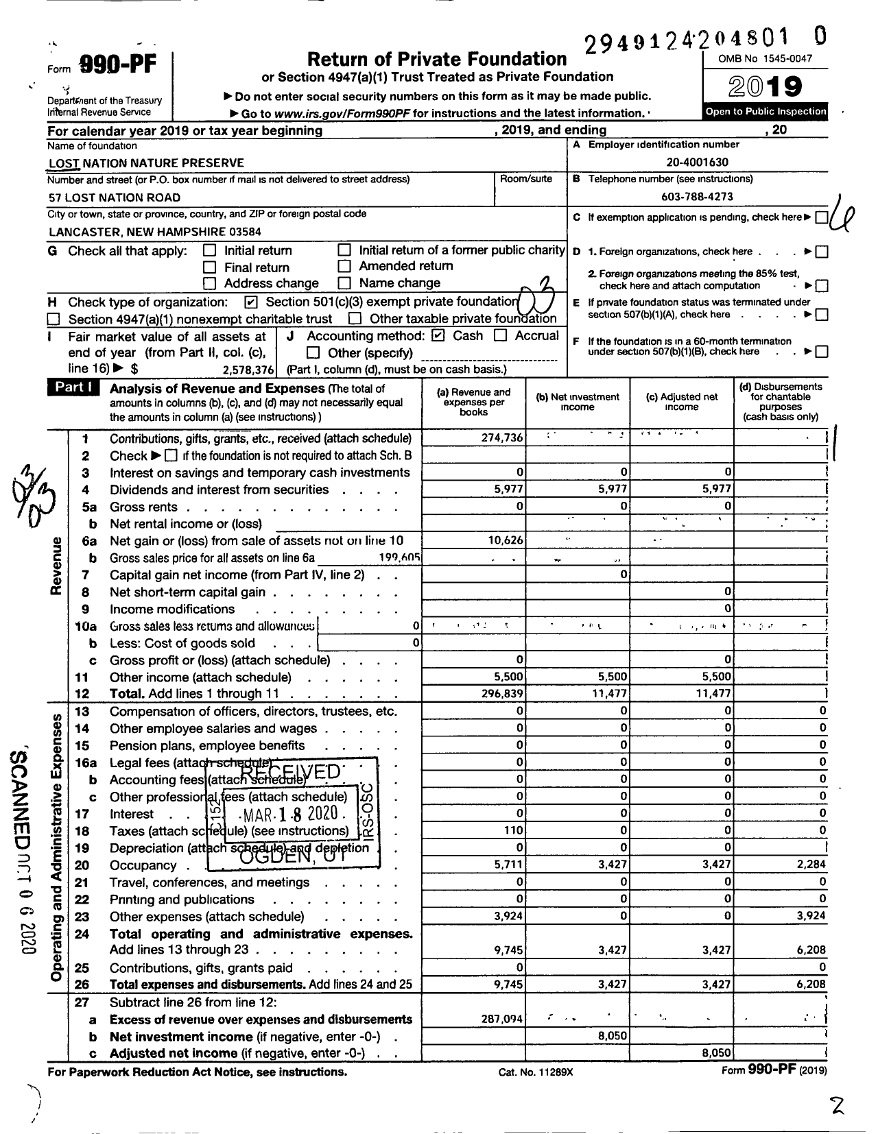 Image of first page of 2019 Form 990PR for Lost Nation Nature Preserve