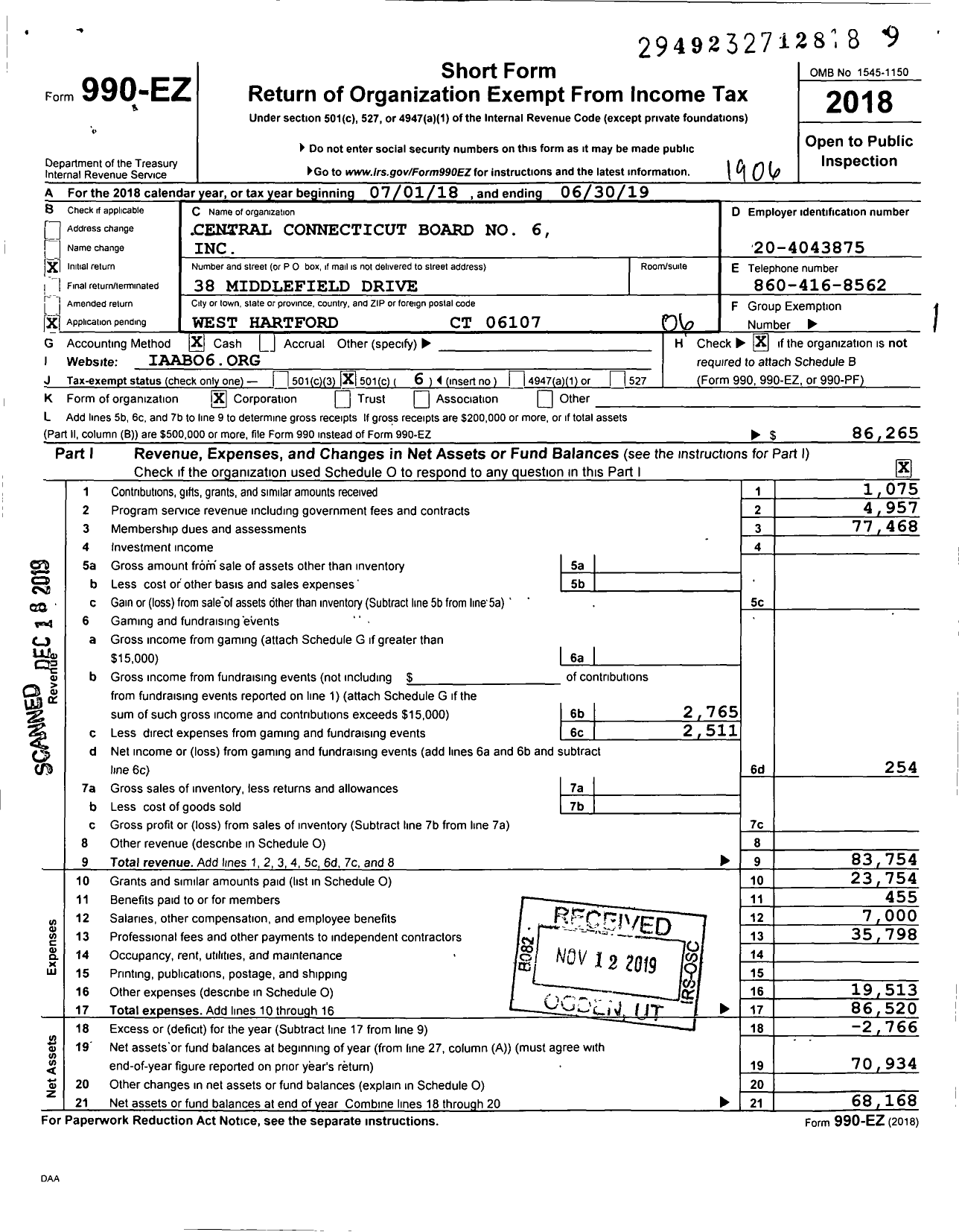 Image of first page of 2018 Form 990EO for Central Connecticut Board No 6