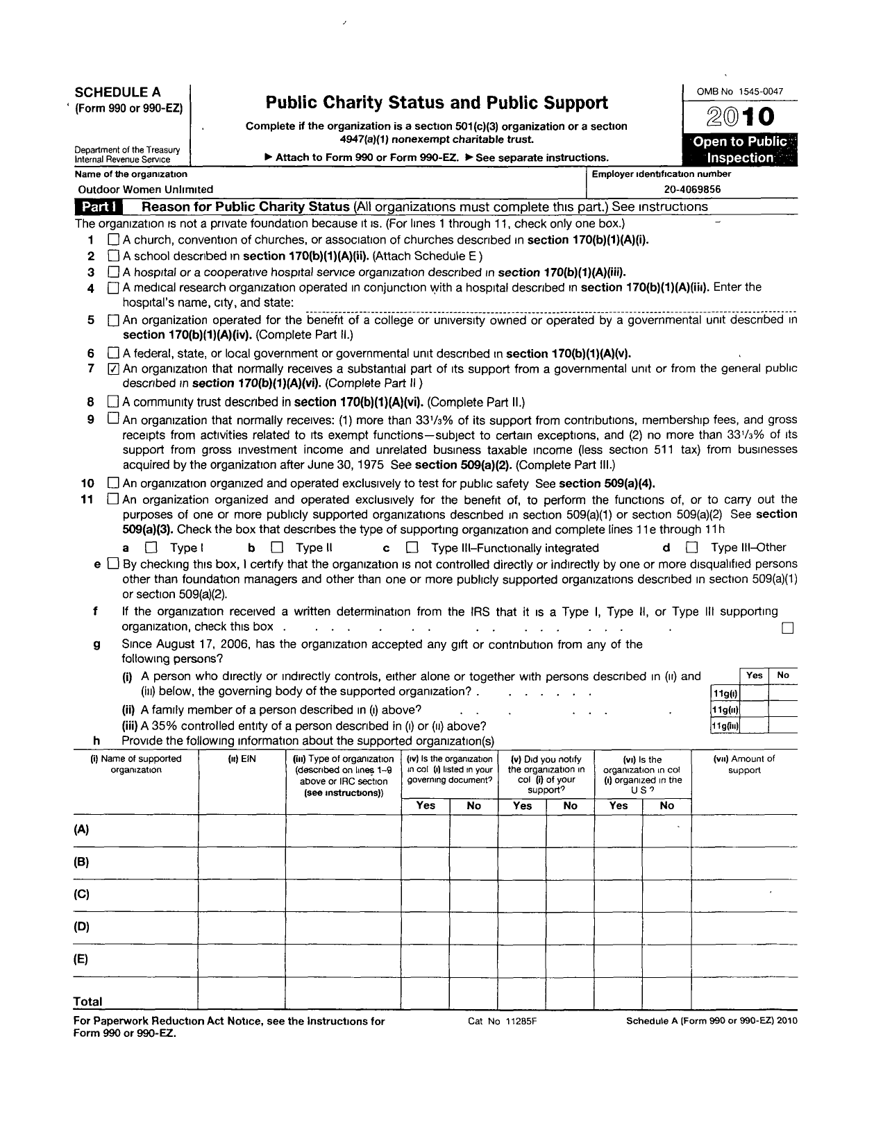 Image of first page of 2010 Form 990R for Outdoor Women Unlimited