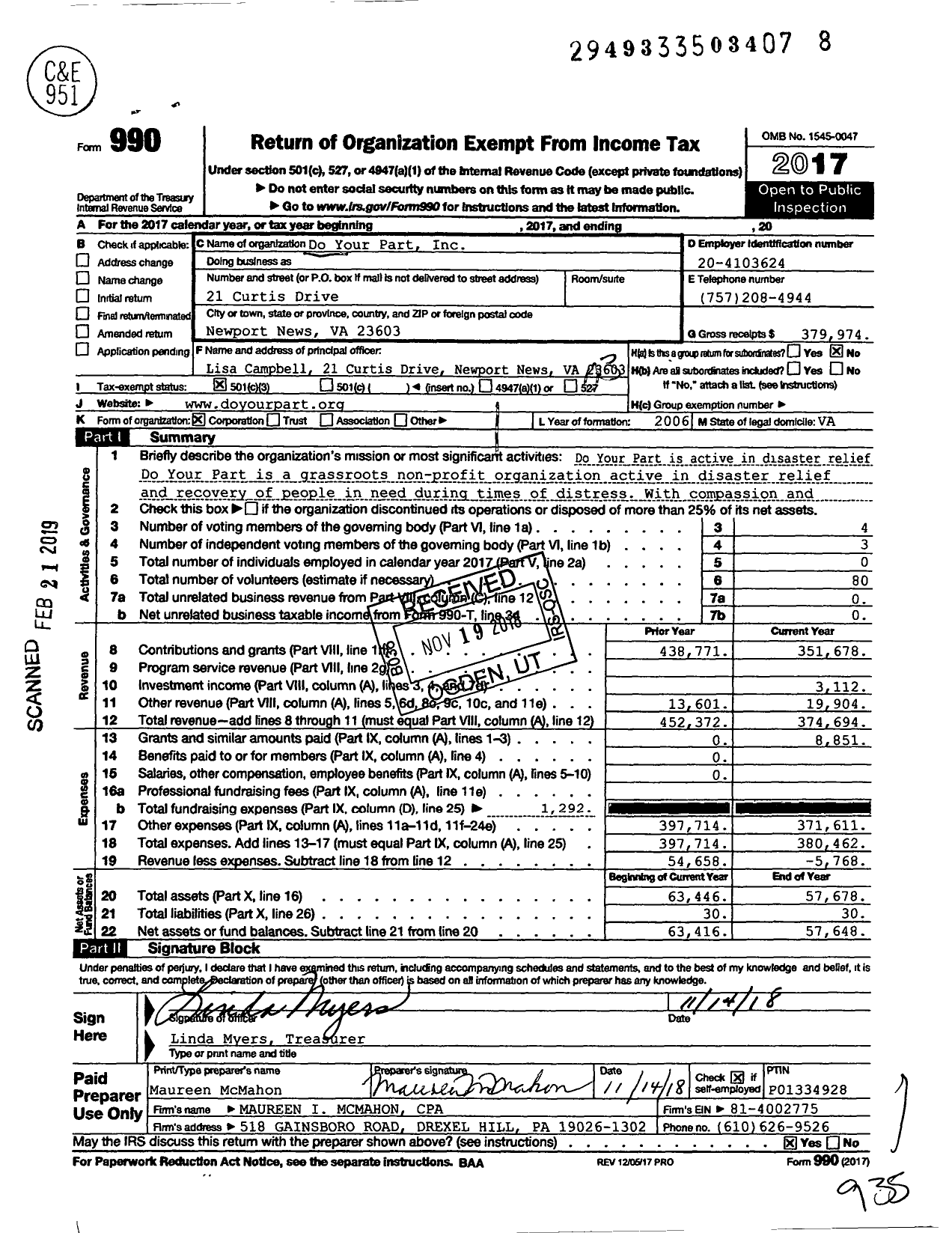 Image of first page of 2017 Form 990 for Do Your Part