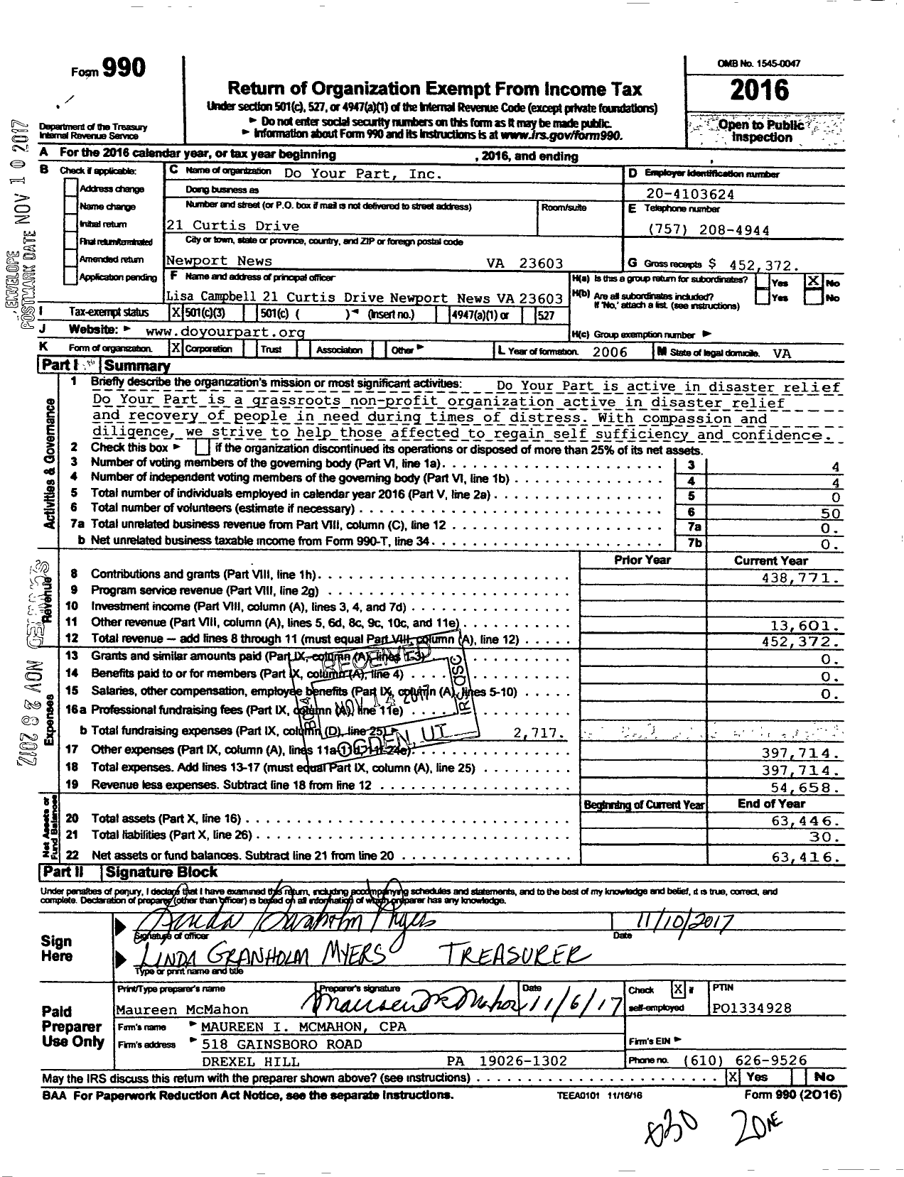 Image of first page of 2016 Form 990 for Do Your Part