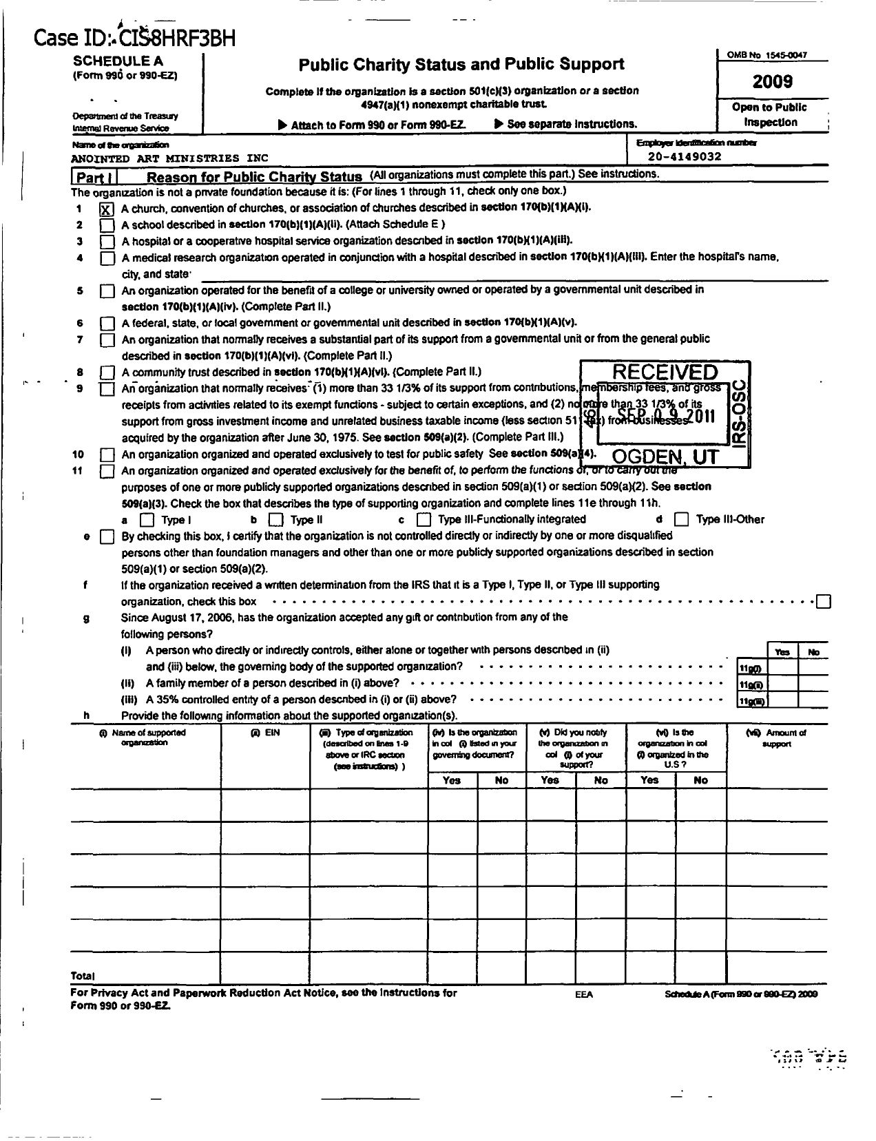 Image of first page of 2009 Form 990ER for Anointed Art Ministries