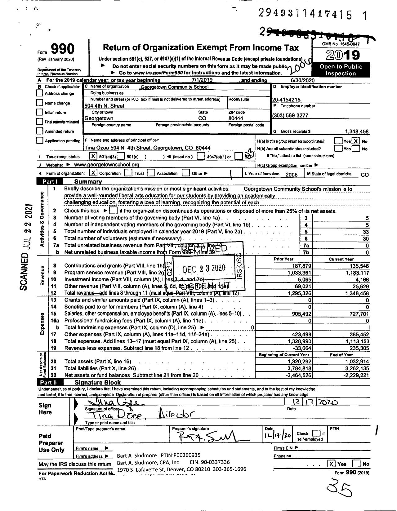 Image of first page of 2019 Form 990 for Georgetown Community School