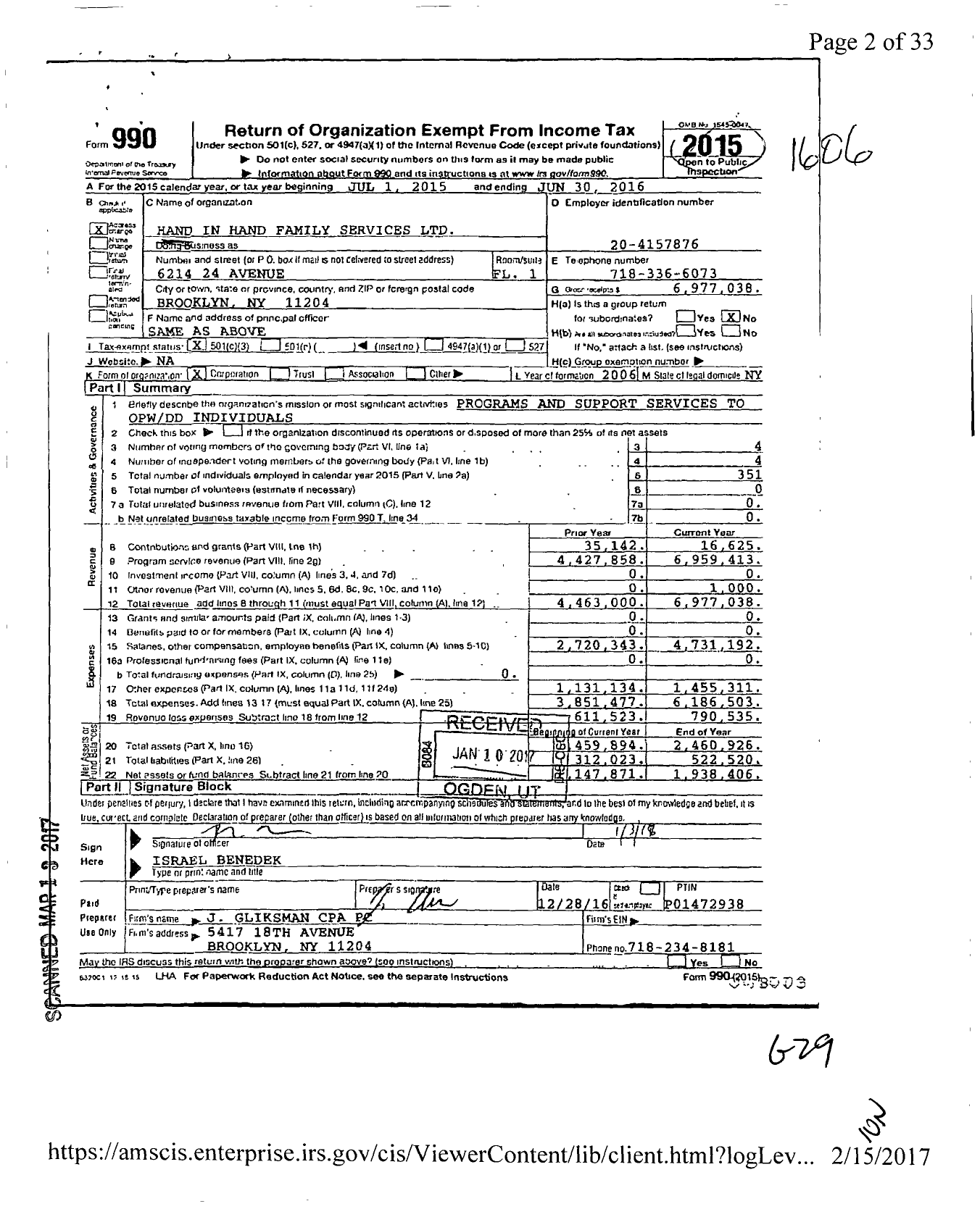 Image of first page of 2015 Form 990 for Braverhood