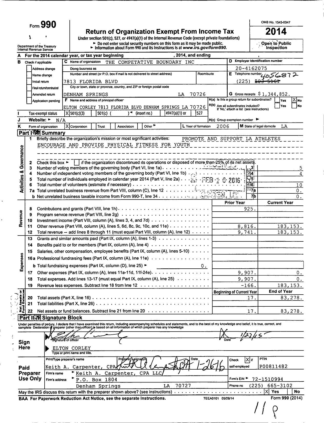 Image of first page of 2014 Form 990 for The Competitive Boundary