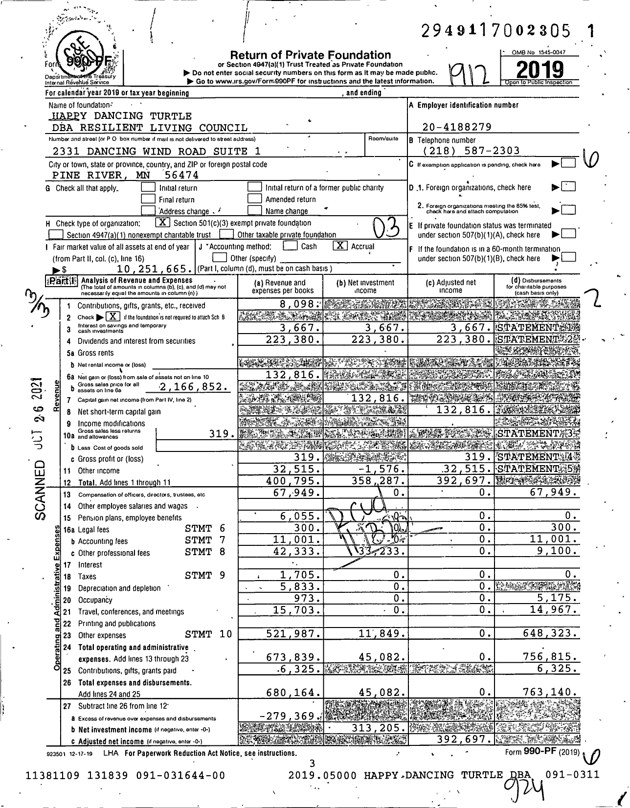 Image of first page of 2019 Form 990PF for Resilient Living Council