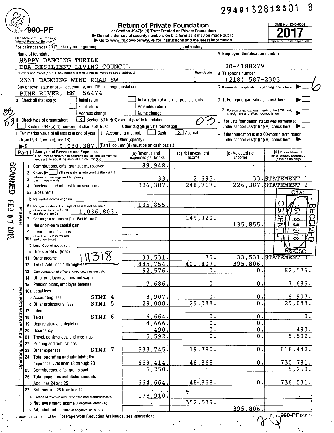 Image of first page of 2017 Form 990PF for Resilient Living Council