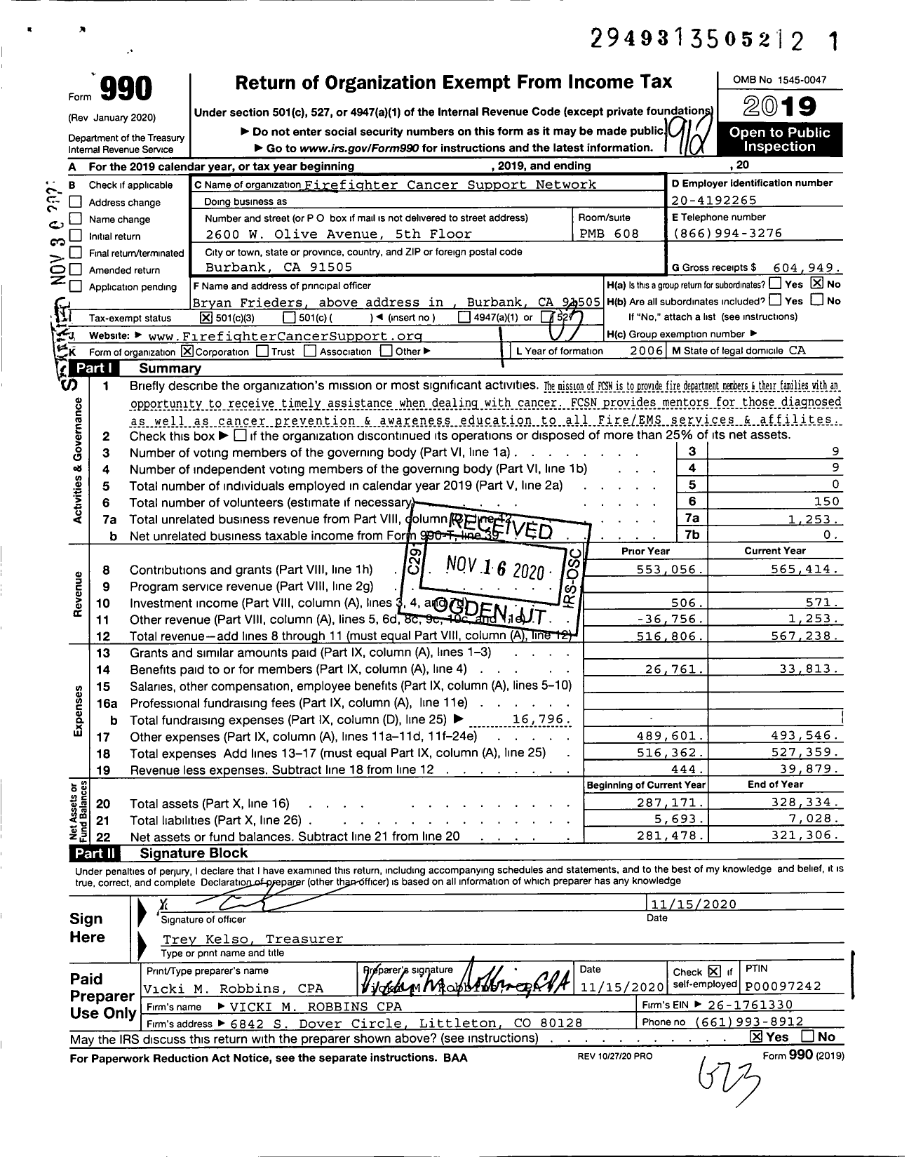 Image of first page of 2019 Form 990 for Firefighter Cancer Support Network