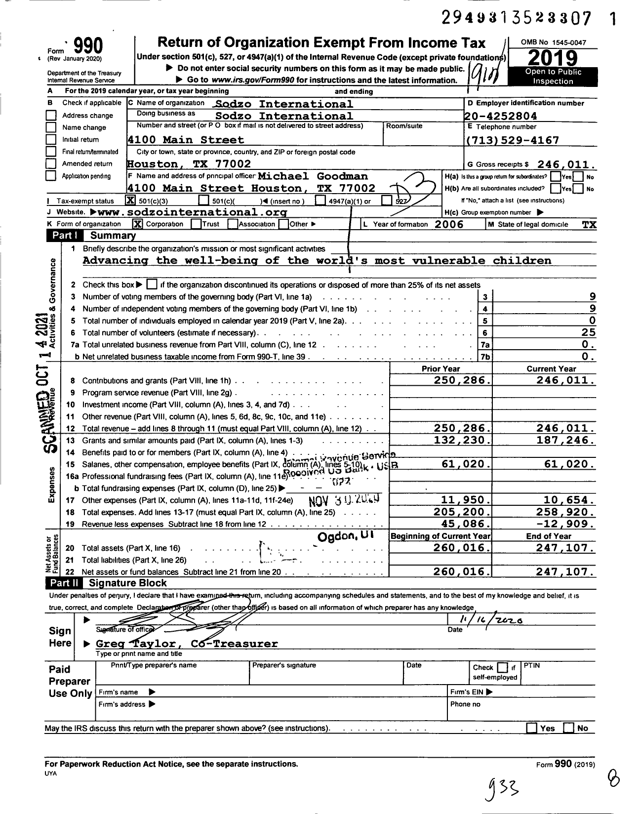 Image of first page of 2019 Form 990 for Sodzo International