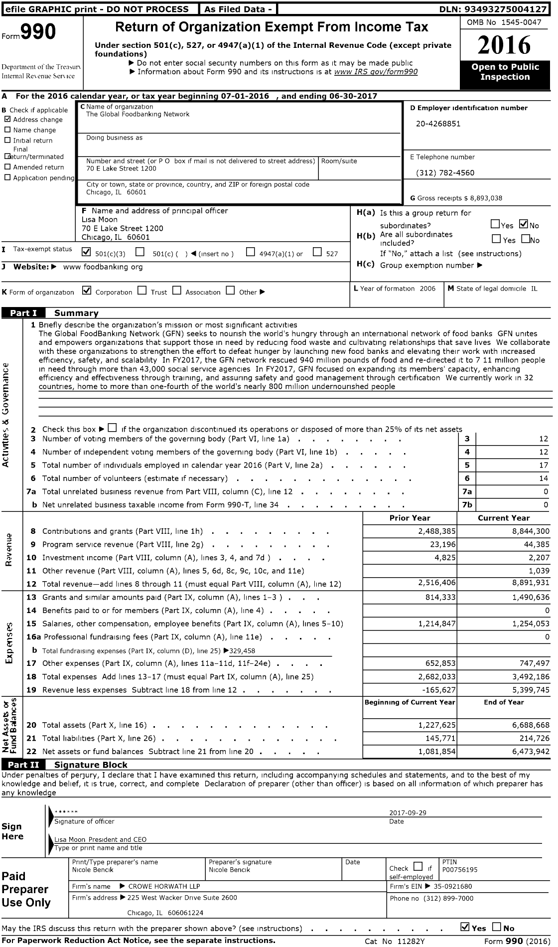 Image of first page of 2016 Form 990 for The Global FoodBanking Network