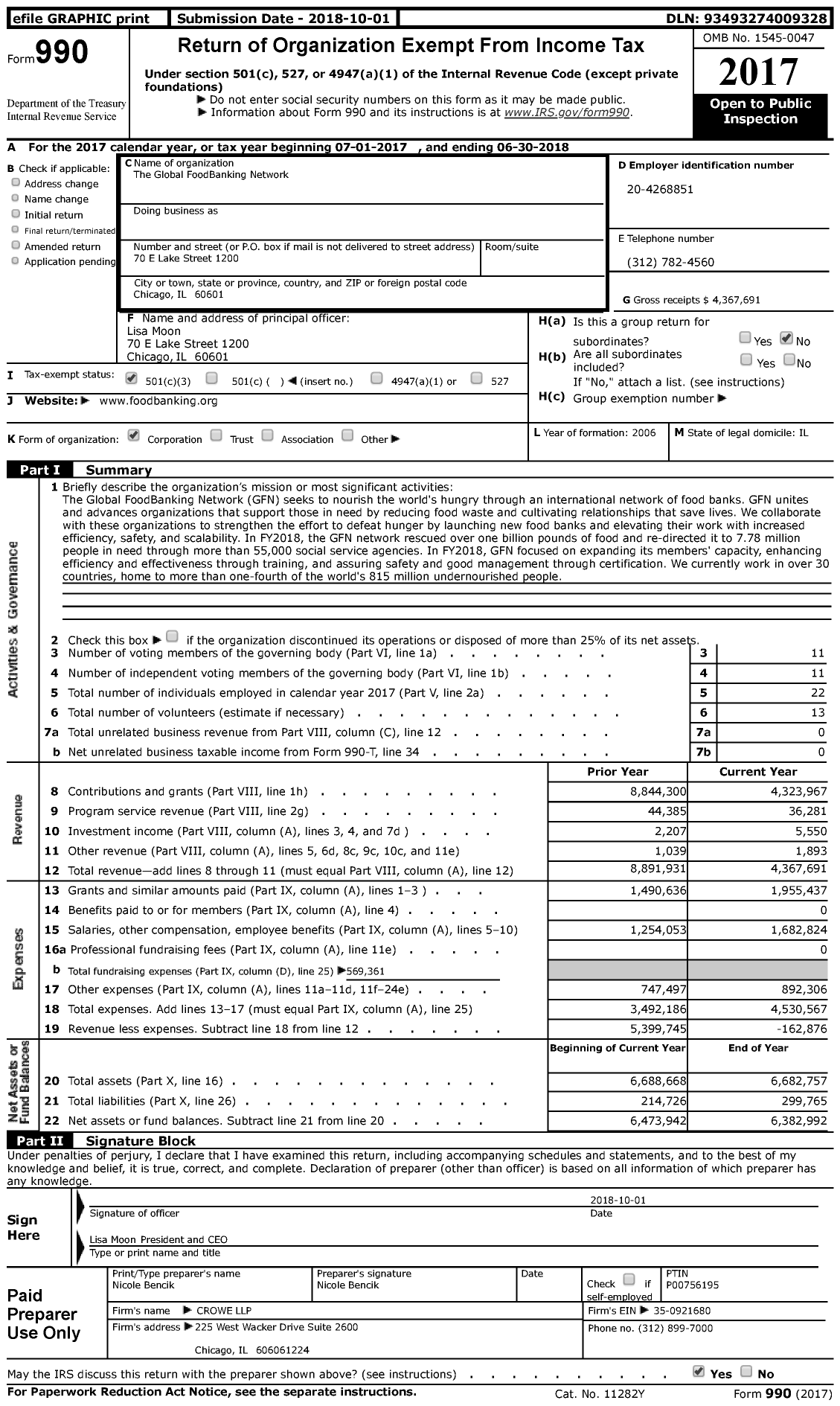 Image of first page of 2017 Form 990 for The Global FoodBanking Network