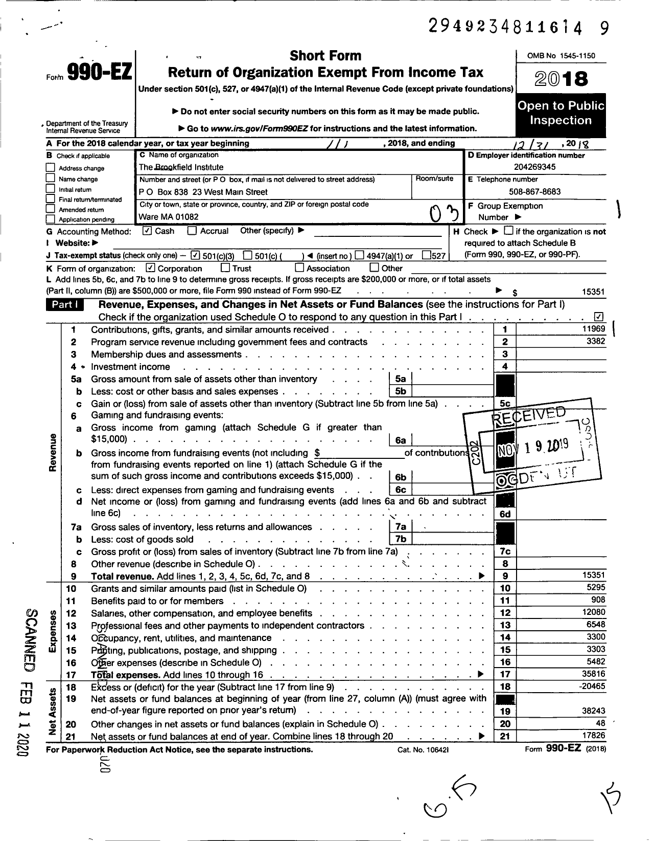 Image of first page of 2018 Form 990EZ for Homefront Strong