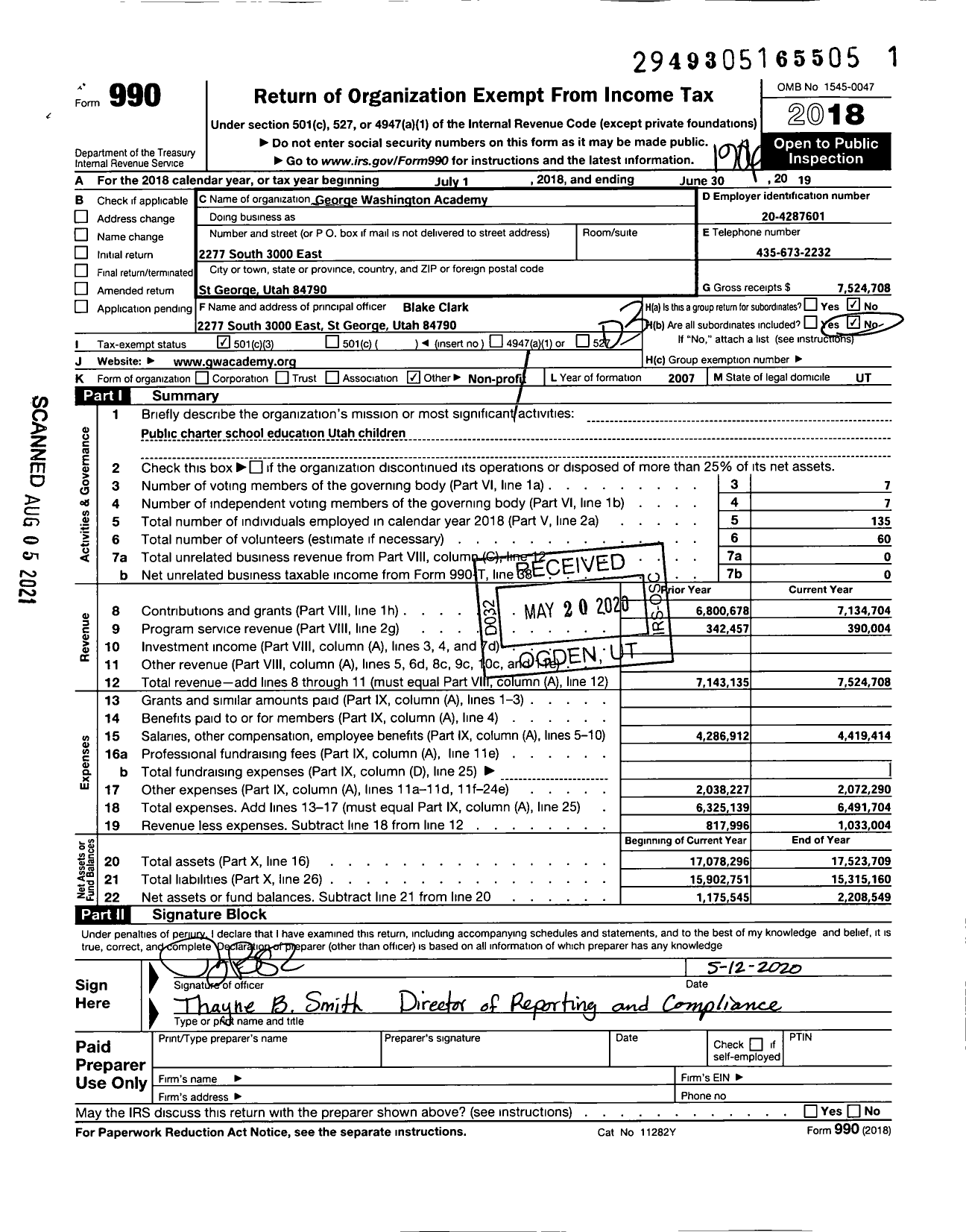 Image of first page of 2018 Form 990 for George Washington Academy