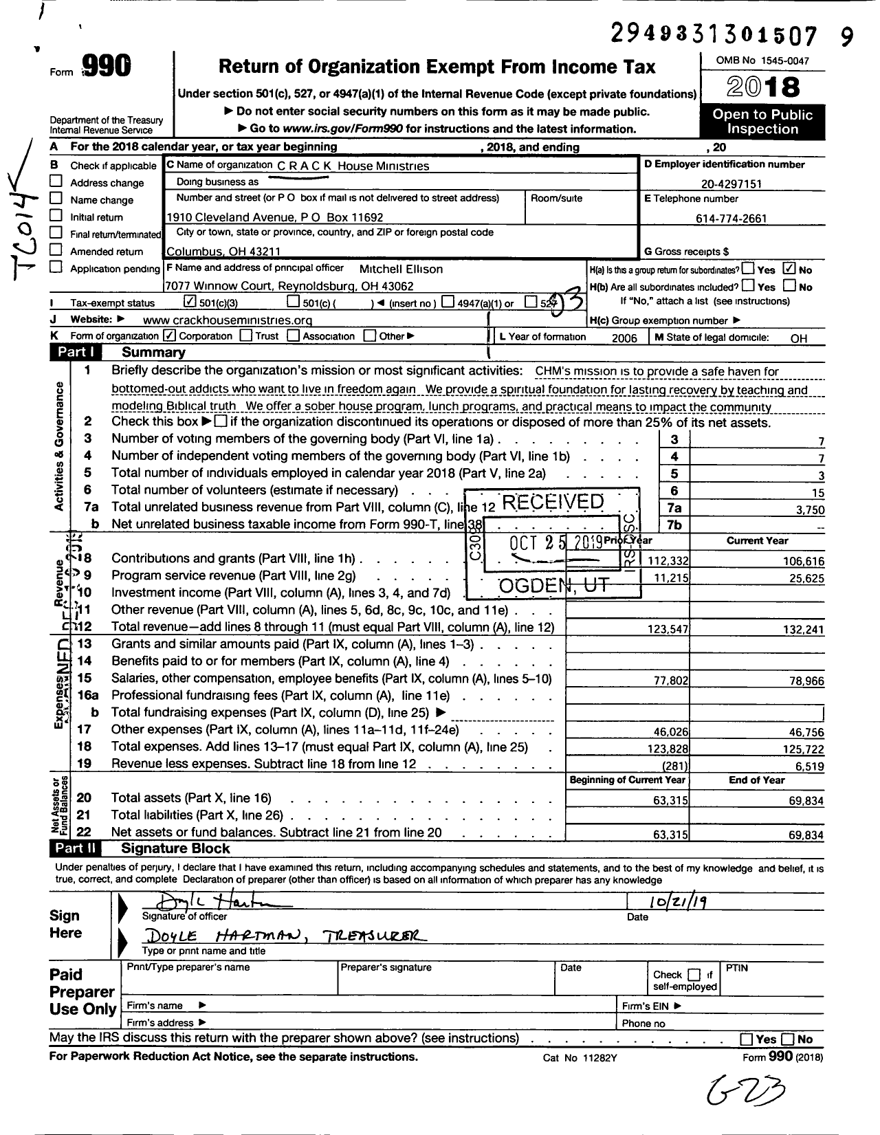 Image of first page of 2018 Form 990 for CRACK House Ministries