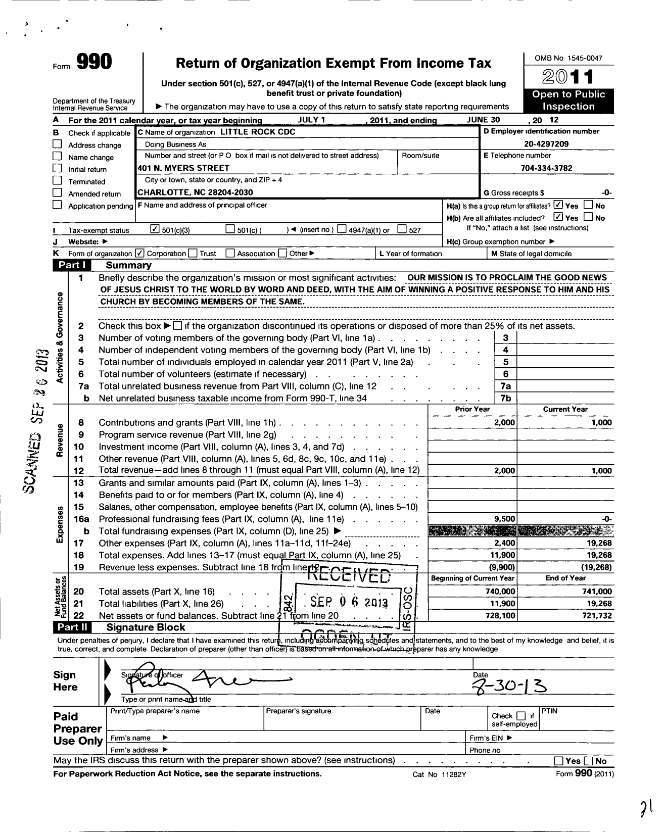 Image of first page of 2011 Form 990 for Little Rock Community Development Corporation