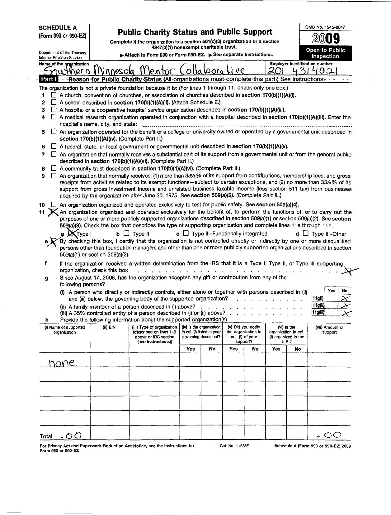 Image of first page of 2009 Form 990ER for Southern Minnesota Mentor Collaborative