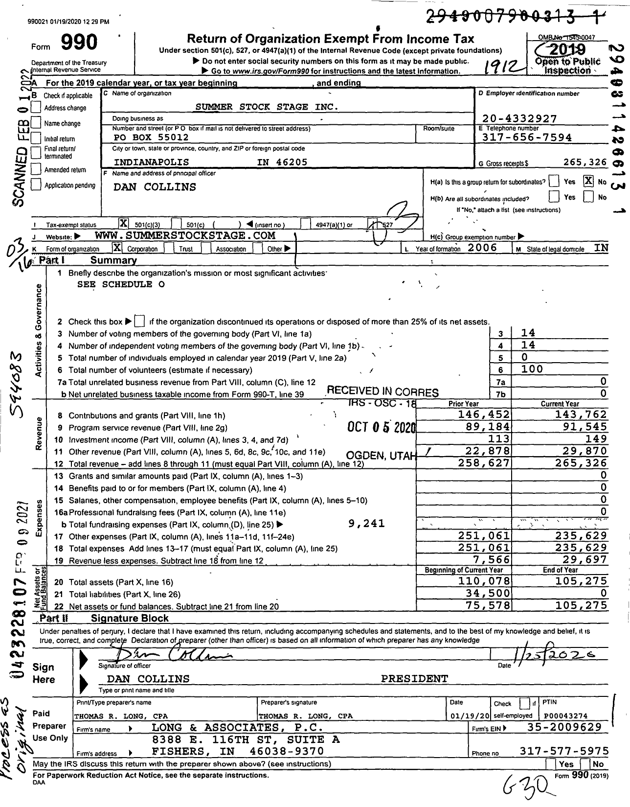 Image of first page of 2019 Form 990 for Summer Stock Stage