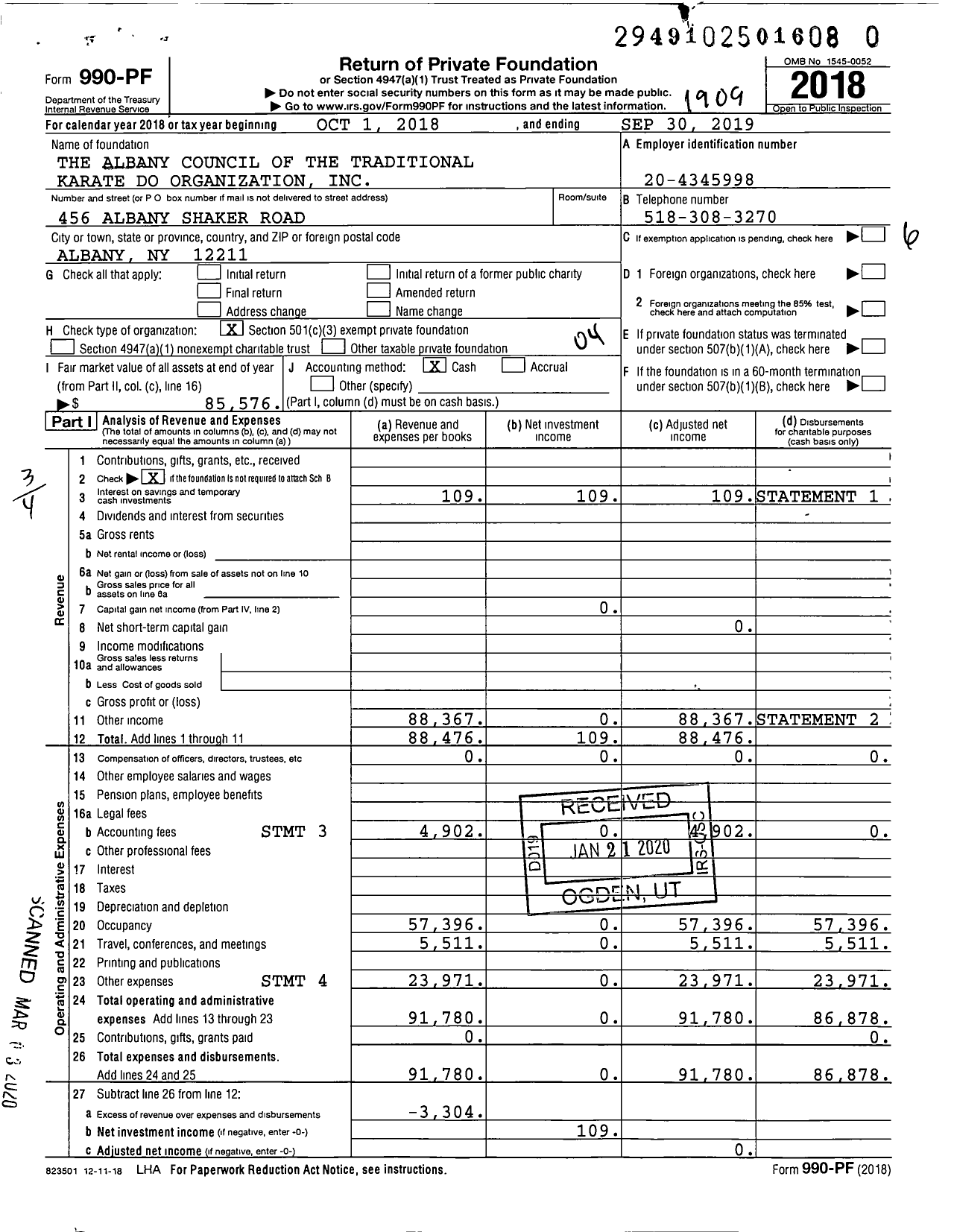 Image of first page of 2018 Form 990PR for Albany Council of the Traditional Karate Do Organization