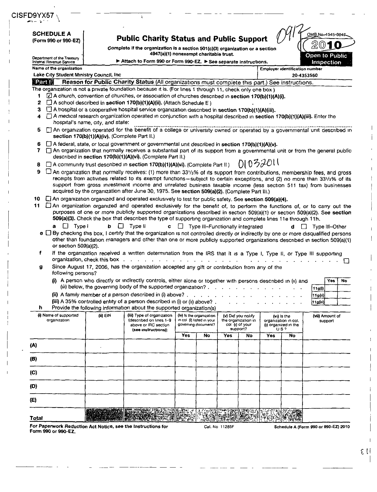 Image of first page of 2009 Form 990ER for Lake City Student Ministry Council