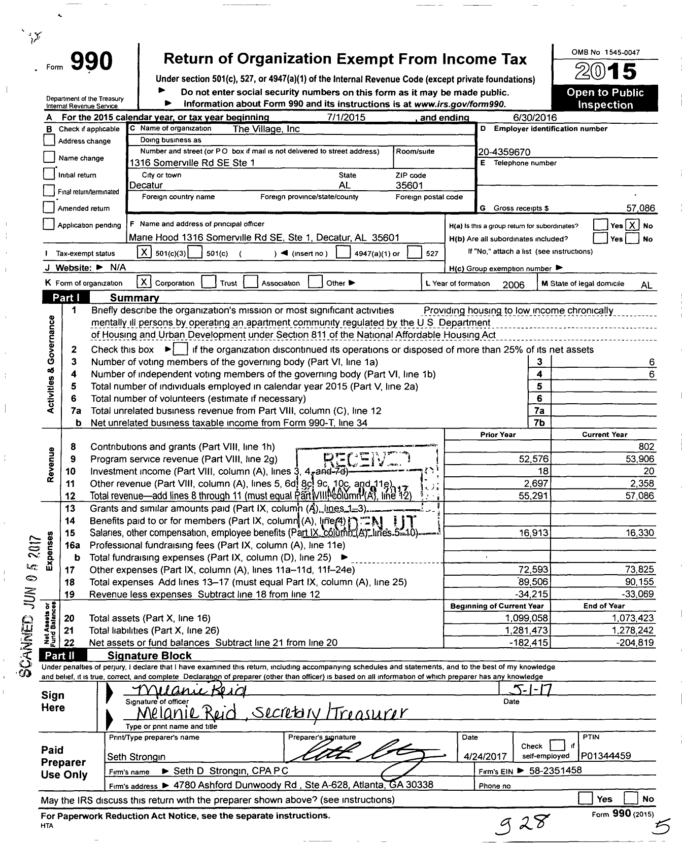 Image of first page of 2015 Form 990 for The Village