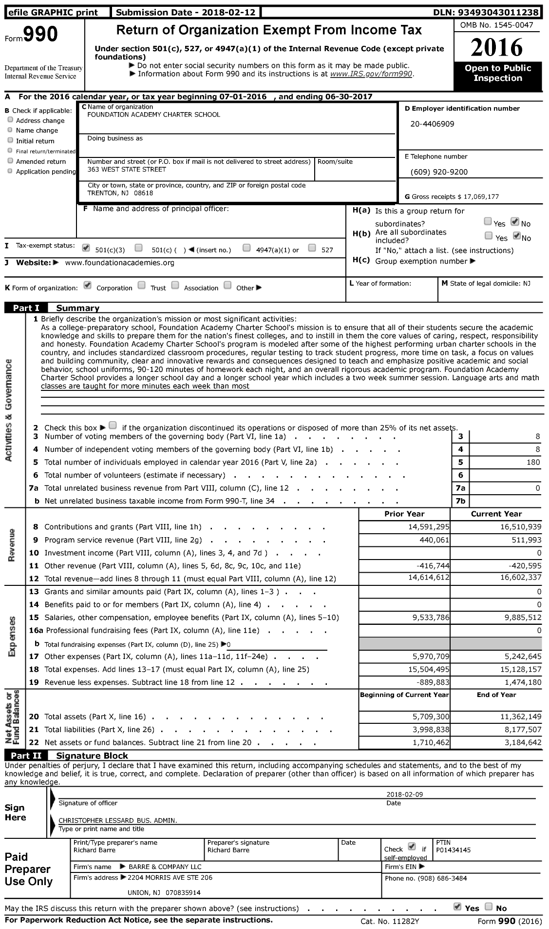 Image of first page of 2016 Form 990 for Foundation Academies