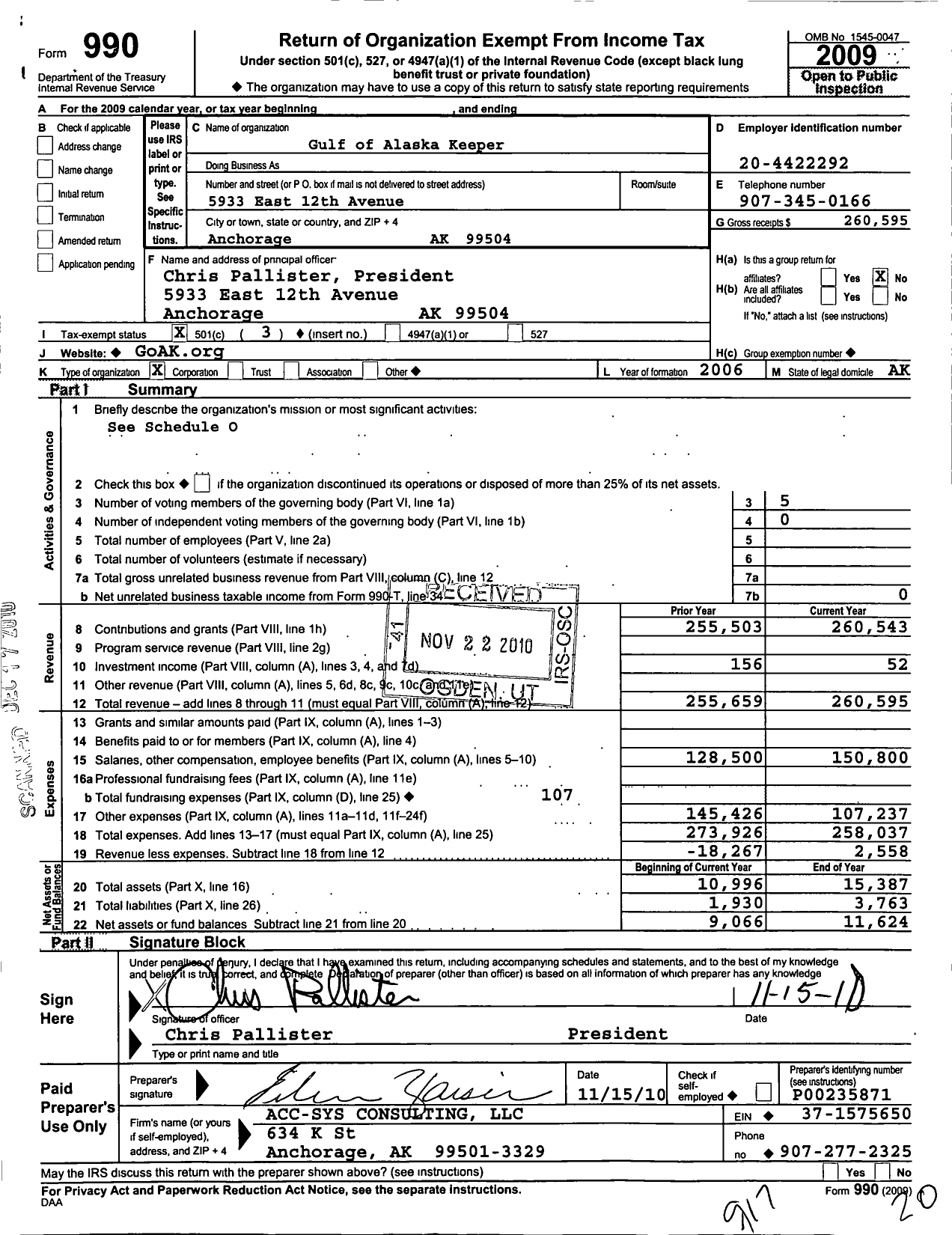 Image of first page of 2009 Form 990 for Gulf of Alaska Keeper Inc Gulf of Alaska Keeper