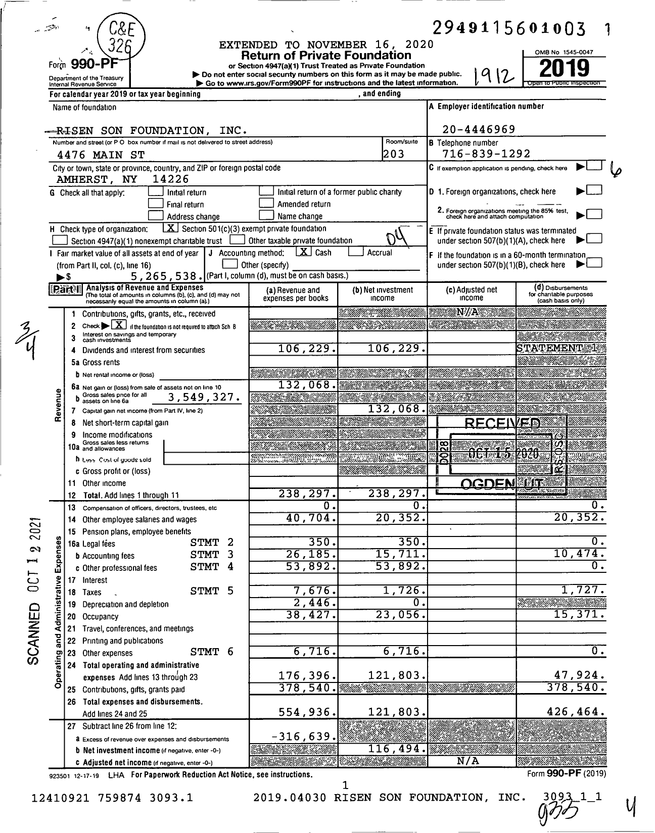 Image of first page of 2019 Form 990PF for Risen Son Foundation