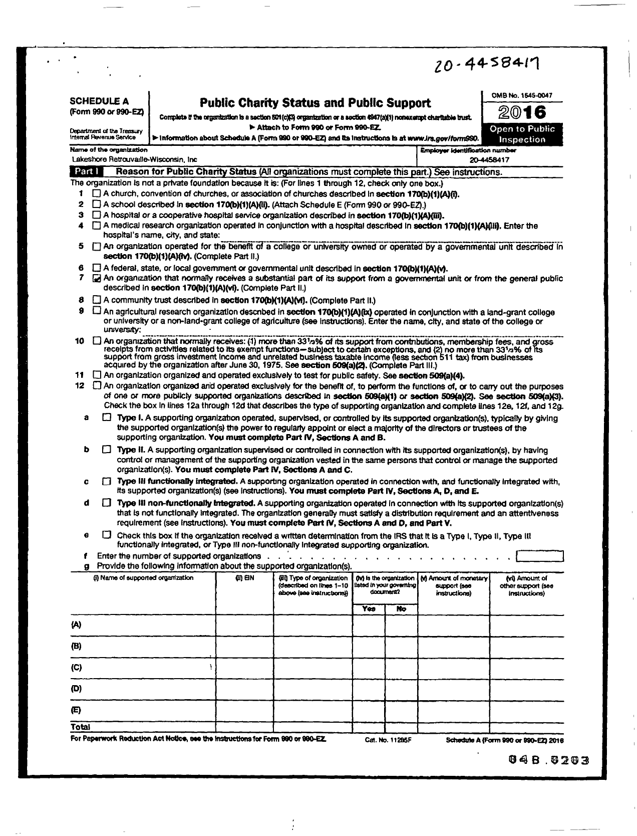 Image of first page of 2016 Form 990R for Lakeshore Retrouvaille - Wisconsin