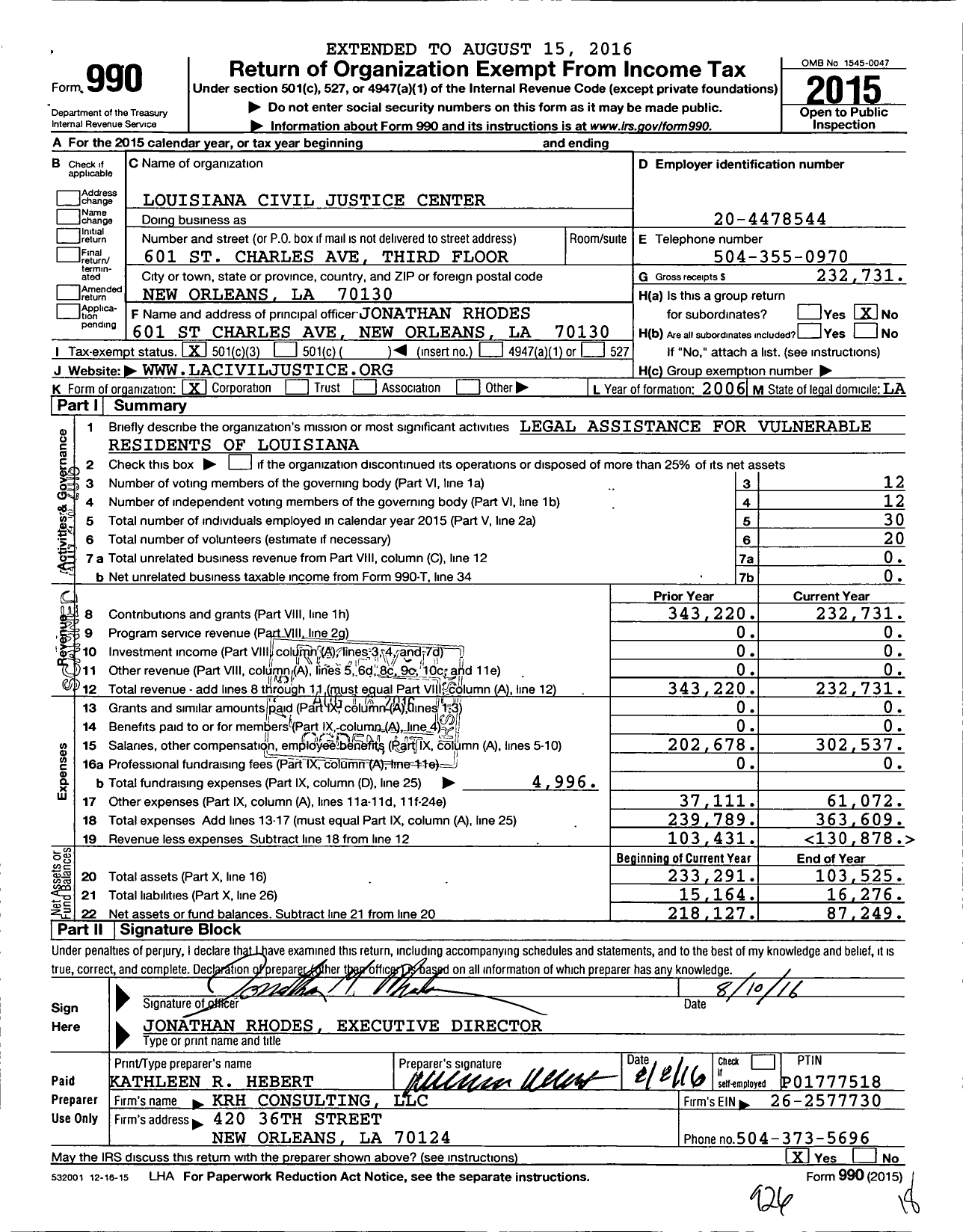 Image of first page of 2015 Form 990 for Louisiana Civil Justice Center