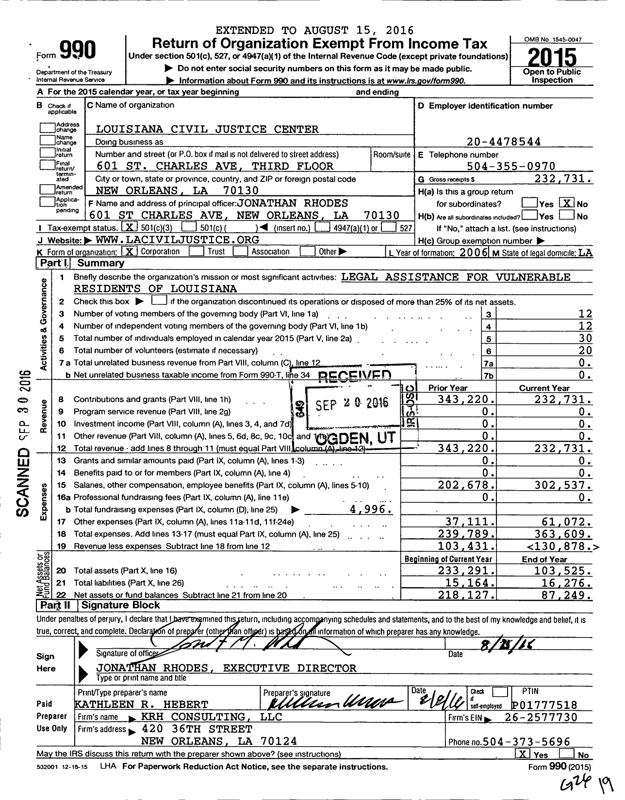 Image of first page of 2015 Form 990 for Louisiana Civil Justice Center