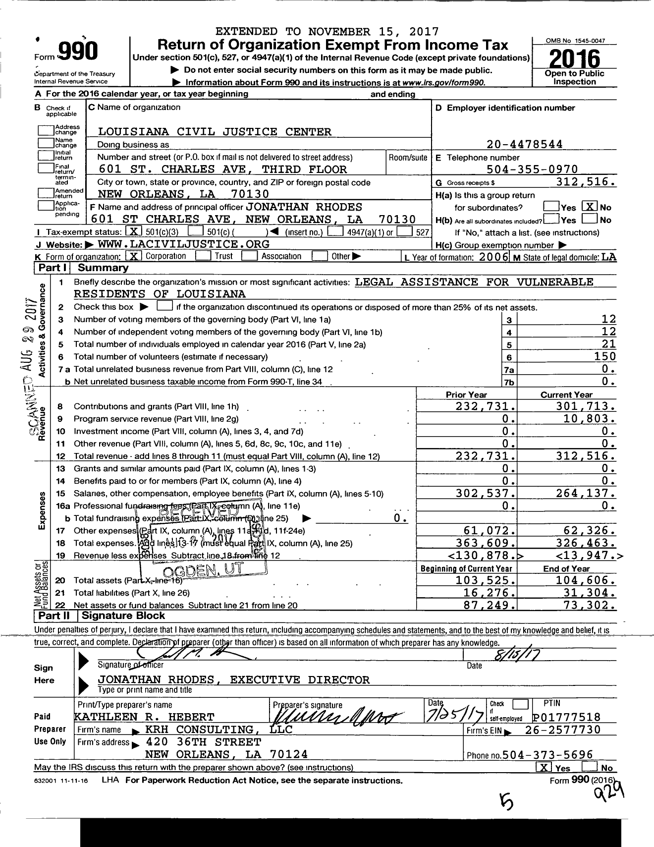 Image of first page of 2016 Form 990 for Louisiana Civil Justice Center