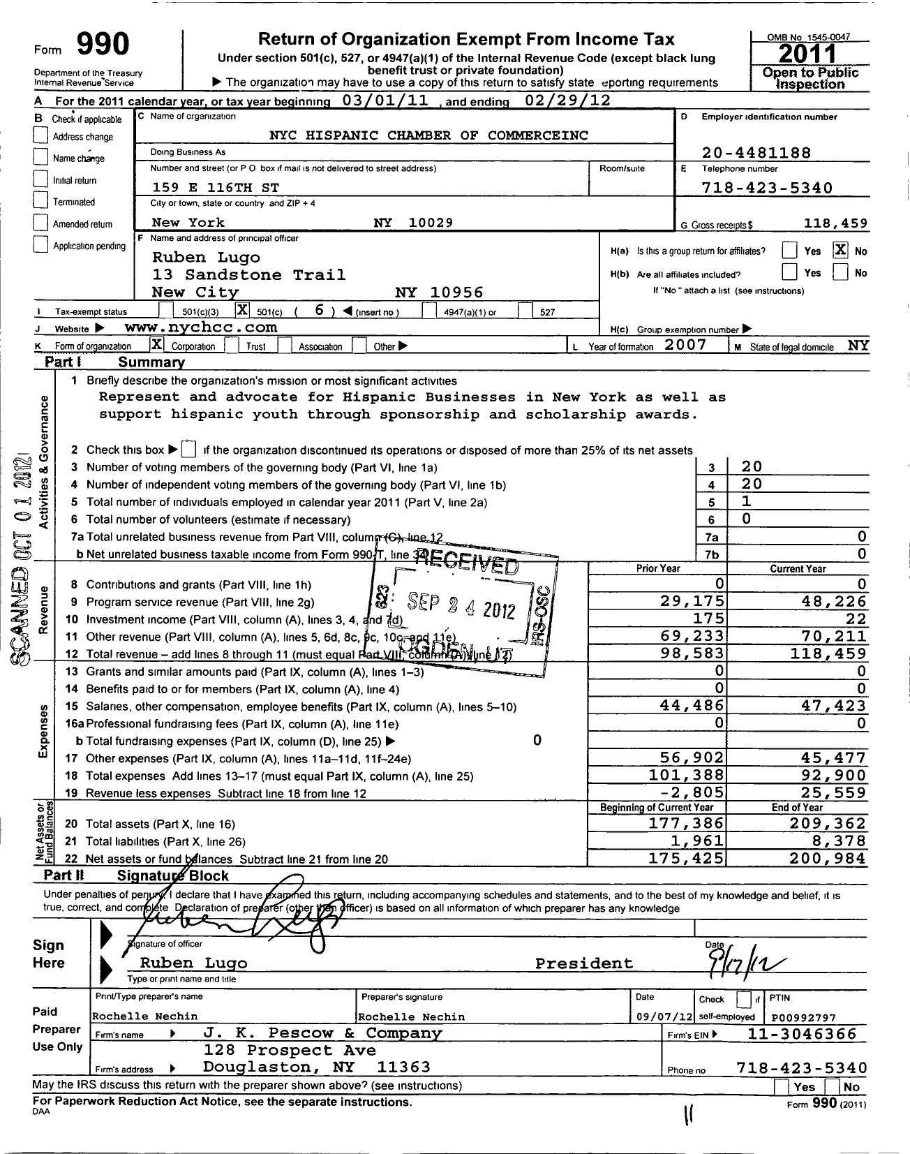 Image of first page of 2011 Form 990O for Nyc Hispanic Chamber of Commerce