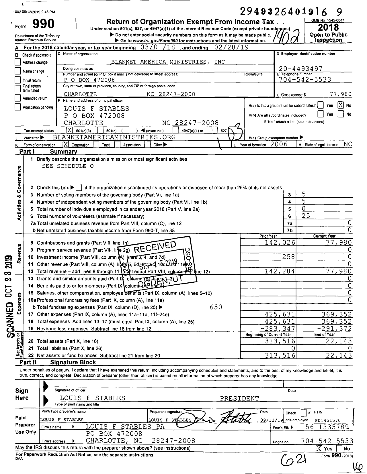 2019 Form 990 for Blanket America Ministries | Cause IQ