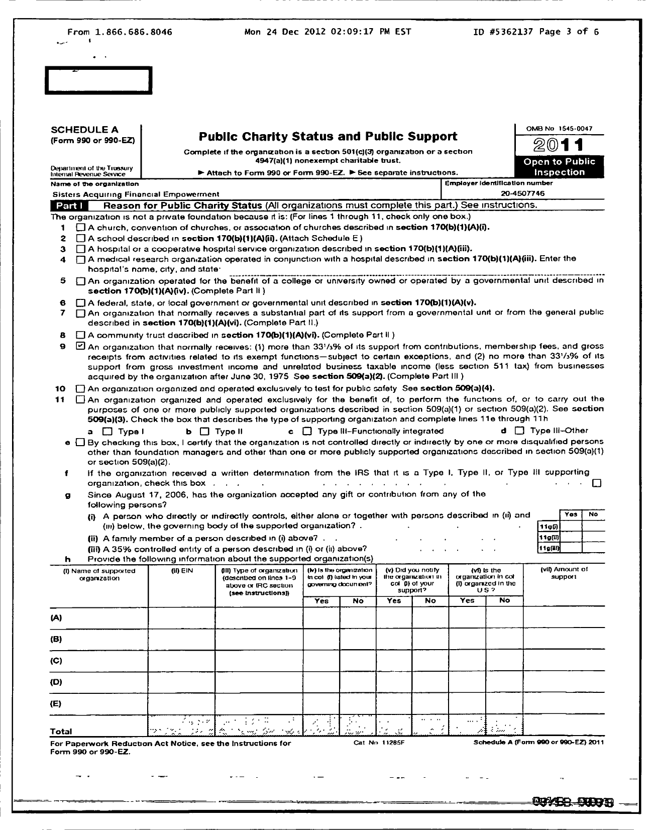 Image of first page of 2011 Form 990ER for Sisters Acquiring Financial Empowerment
