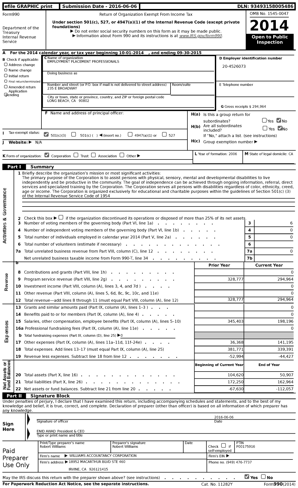 Image of first page of 2014 Form 990 for Employment Placement Professionals