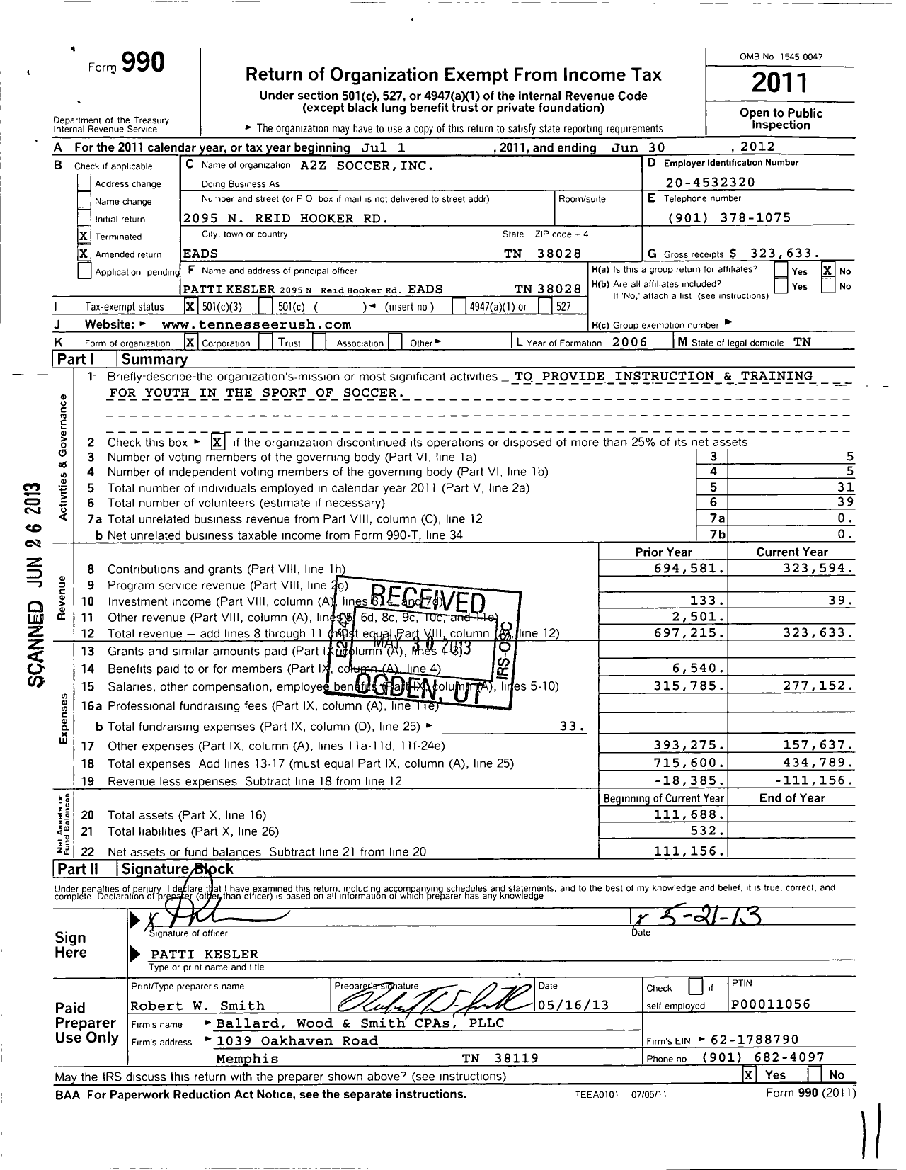 Image of first page of 2011 Form 990 for A2z Soccer