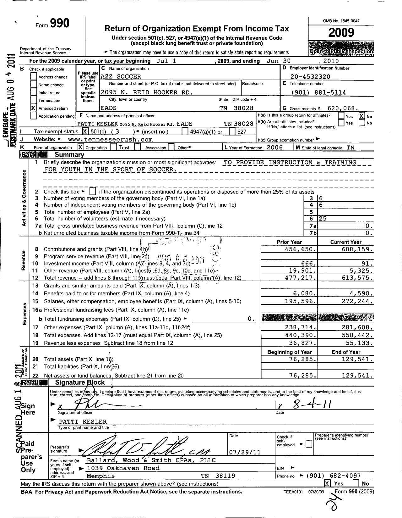 Image of first page of 2009 Form 990 for A2z Soccer