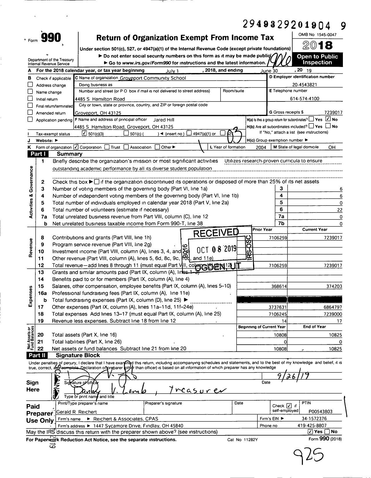 Image of first page of 2018 Form 990 for Imagine Groveport Community School