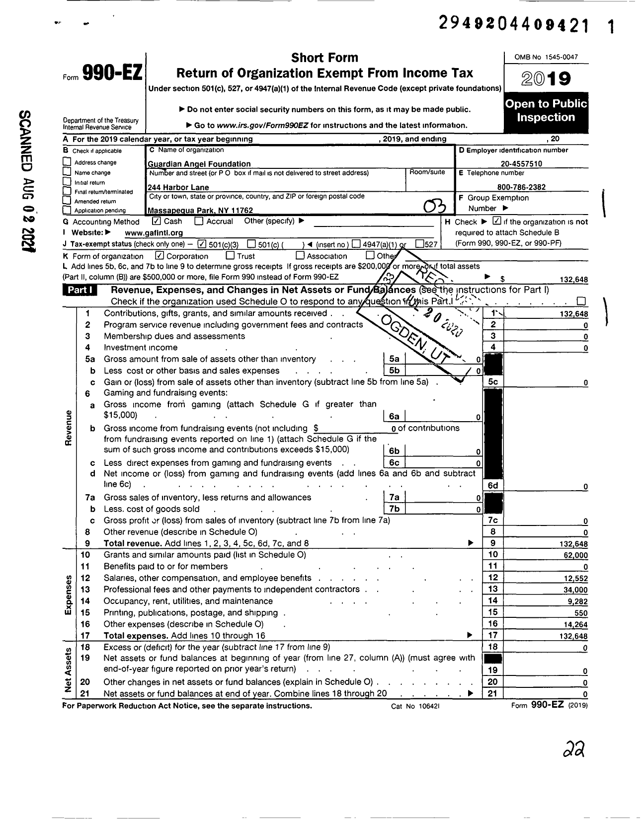 Image of first page of 2019 Form 990EZ for The Legacy Foundation