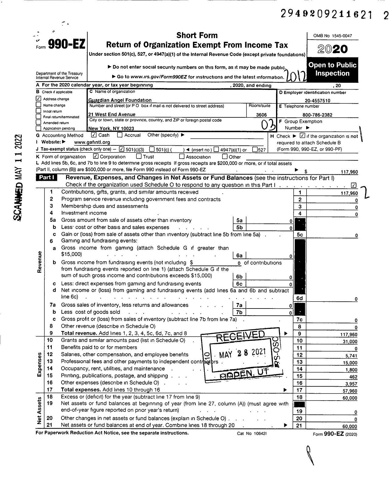 Image of first page of 2020 Form 990EZ for The Legacy Foundation