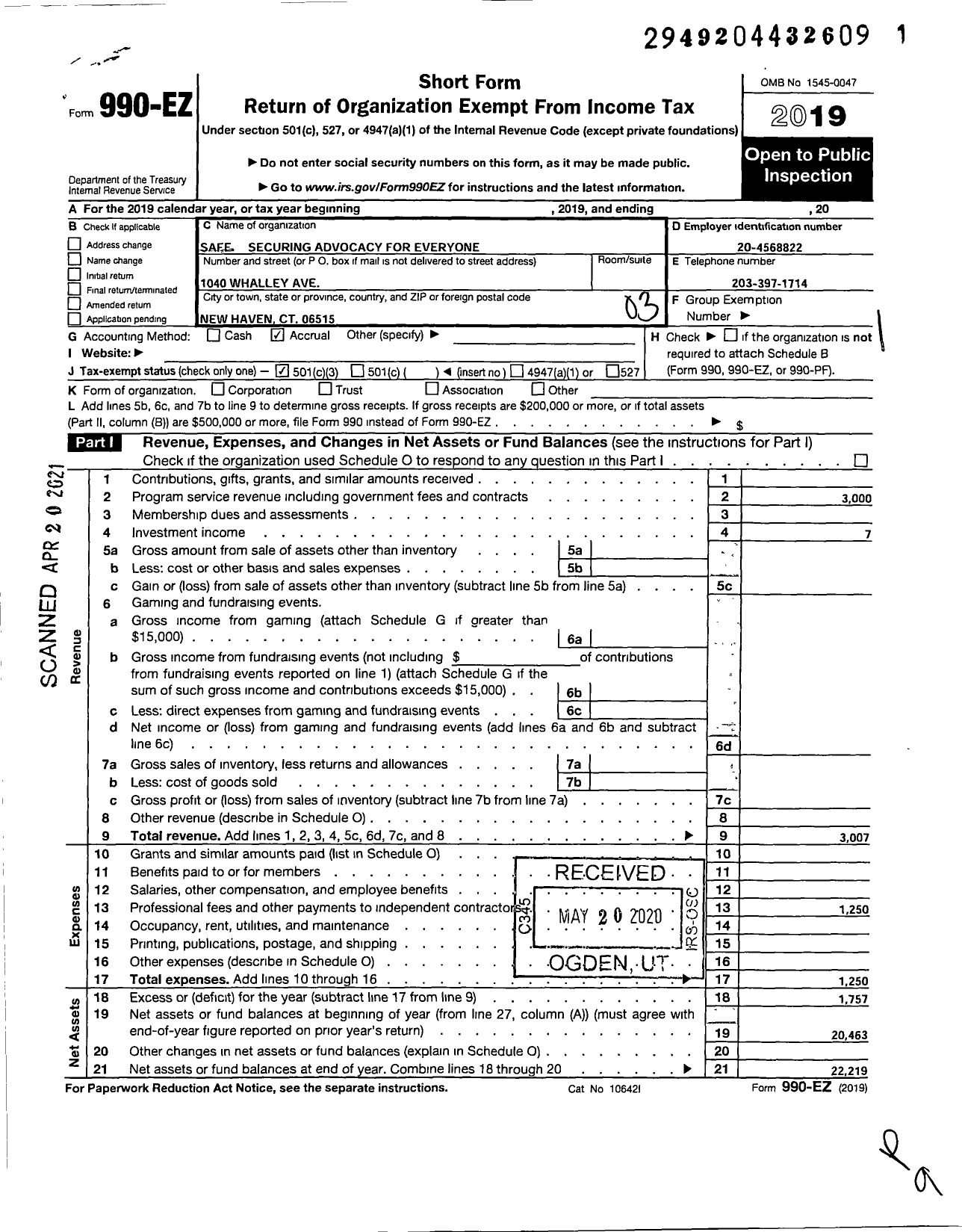 Image of first page of 2019 Form 990EZ for Securing Advocacy for Everyone